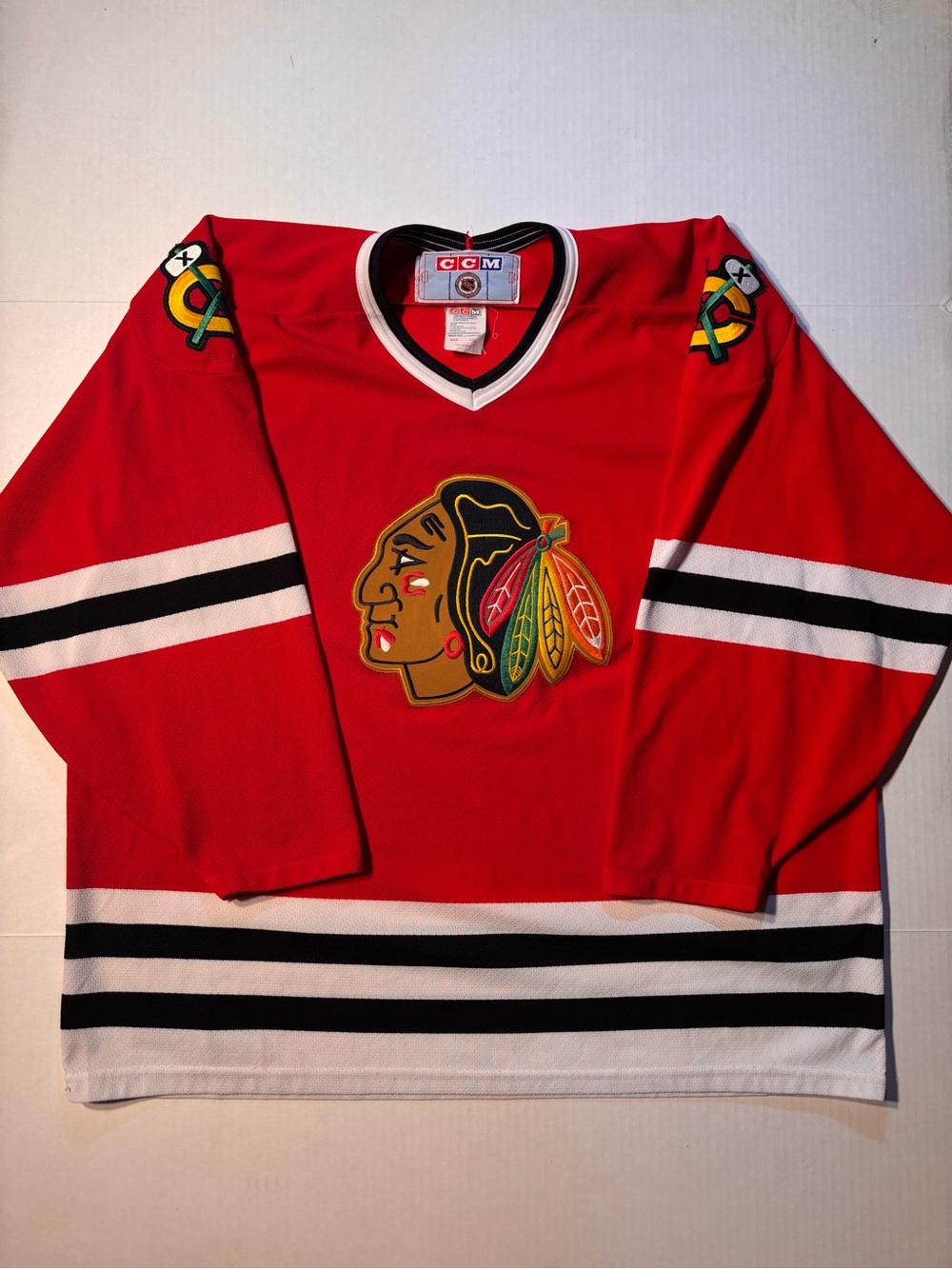 Vtg CCM Chicago Blackhawks 90’s USA NHL Red Stitched Hockey Jersey Sz XXL